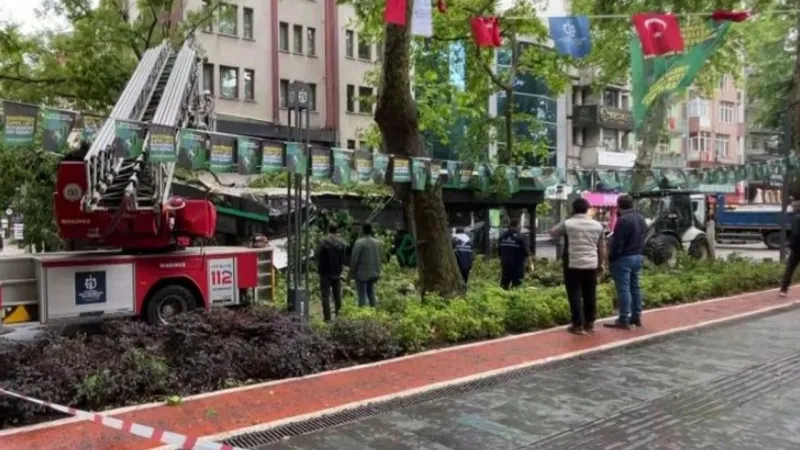 Dev ağaç kafenin üzerine devrildi!
